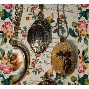 10 Love Tokens:Vintage Art Deco Photo Locket Pendant Necklace Estate Jewelry Lot